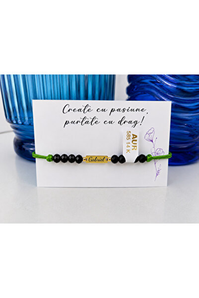 Handmade Brățară personalizată cu nume – Aur 14K și cristale negre