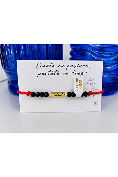 Handmade Brățară personalizată cu nume – Aur 14K și cristale negre