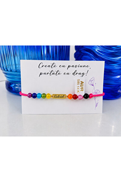 Handmade Brățară personalizată cu nume – Aur 14K și cristale negre