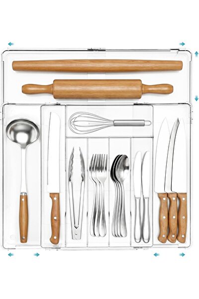 Vtopmart Expandable Silverware Organizer, Clear Plastic Food-Safe Cutlery Fla...
