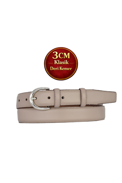 GoDeri Genuine Leather, 3 cm Silver Color Buckle, Mink, Stitched Classic Wome...