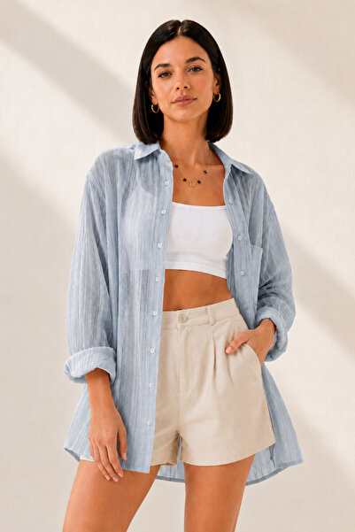 trendalisse Women's Cotton Summer Transparent Detail Shirt