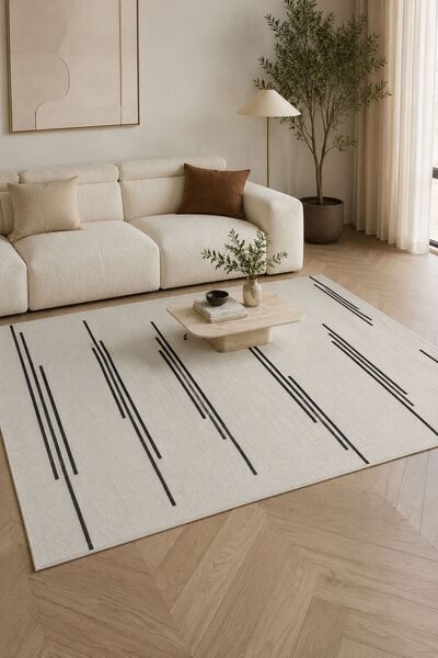 Oriente Home Talya Serisi Bej Lacivert Yıkanabilir Kaymaz Taban Şönil Salon H...