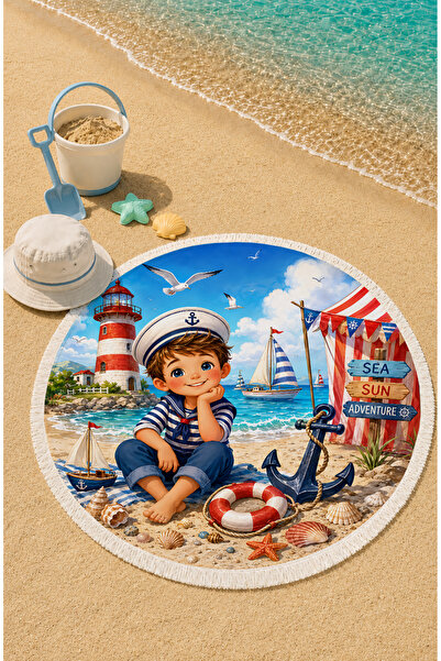 Evmila Lighthouse Adventure 150 cm okrugli dečiji peškir za plažu sa temom sv...