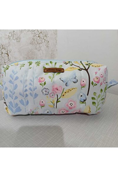 Elisss Design Women's Floral Patterned Makeup Bag - Blue Fluffy Bag Organizer...