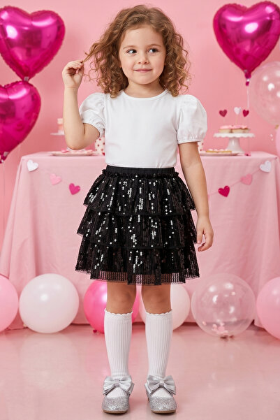 Parla Kids Devojčica, crna suknja od tila sa šljokicama, slojevita, za posebn...