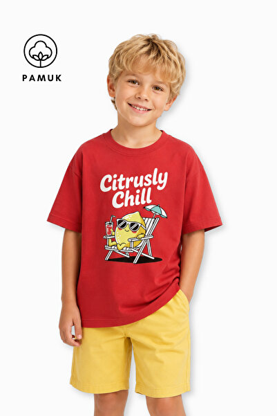 difa kids Tricou de vară pentru băieți, cu mânecă scurtă, cu imprimeu de lămâie