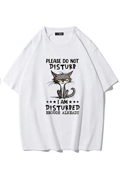 BRZ COLLECTION Unisex Oversize Please Do Not Disturb T-shirt (BEYAZ)