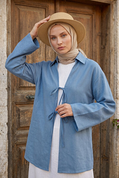 Zeneva Collection Kimono pentru femei, 100% bumbac, albastru gheață, cu buzun...