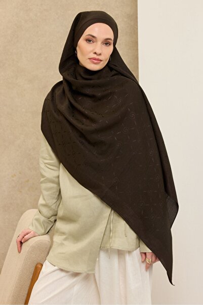 Silk Home شال قطني من نايا ماكسي مونوغرام باللون الأخضر الداكن