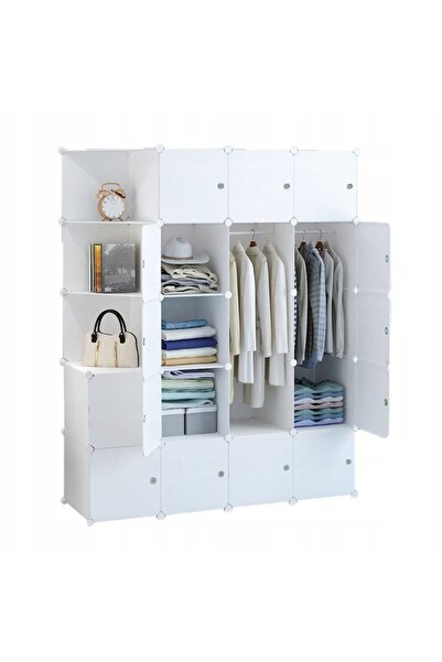 Rebiko Dulap modular alb pentru garderobă, cu umerașe pentru haine, dulap XXL...