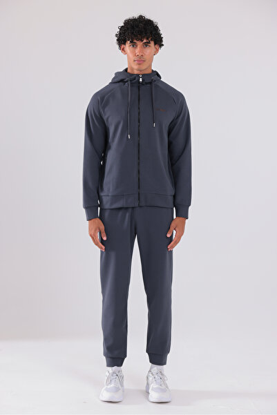 Rowinger 3 Thread Velvet Textured Zippered Hooded Men's Tracksuit Set