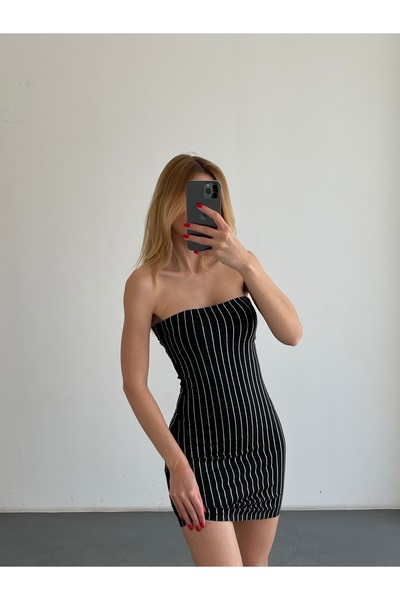 Friday Mood Ženska mini haljina bez naramenica sa detaljima od svetlucavog ka...