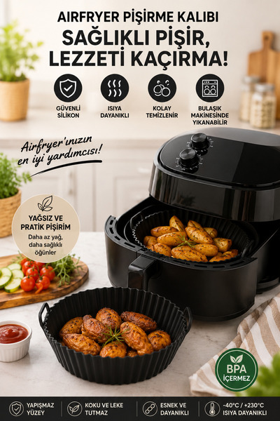 Stork Tekli Airfryer Silikon Pişirme Kabı - Yanmaz Yapışmaz Isıya Dayanıklı H...