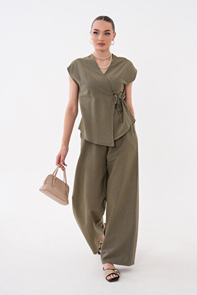 Mega Life Yandan Tie-Up Alaçati Linen Kimono Set