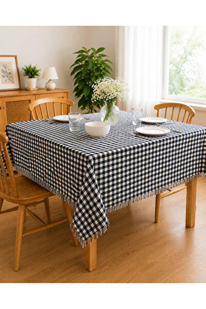Newsevinç Ev Tekstili Square Pattern Textured Tablecloth with Tassel Detail |...