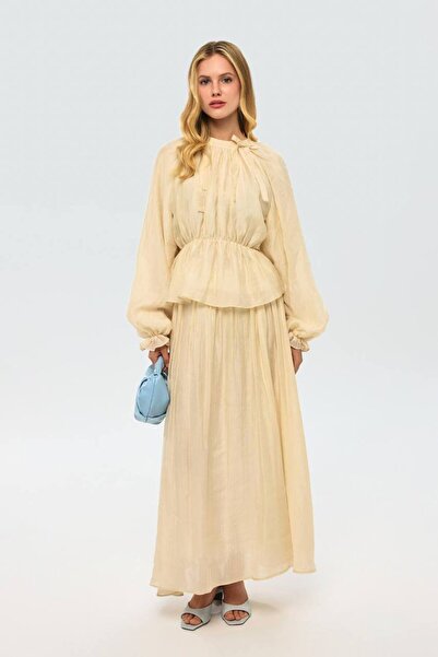 Lady Pixie Bow Detailed Blouse Skirt Set
