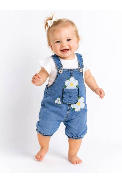 Oz Baby Esnek Kot Bahçıvan Salopet Takım Pamuklu Tişörtlü Yazlık Kız Erkek Be...