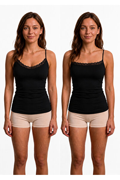 westicgiyim Women's Double-Sided Lace Rope Strap Undershirt 95% Bamboo 5% Ela...