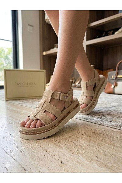 AZR Women's Suede Sandals New Season Daily Use Orthopedic Sole Very Comfortable