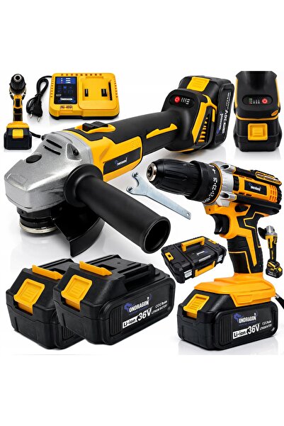 Ondragon Set de scule cu acumulator 2x 36V 2 în 1: Mașină de înșurubat și pol...