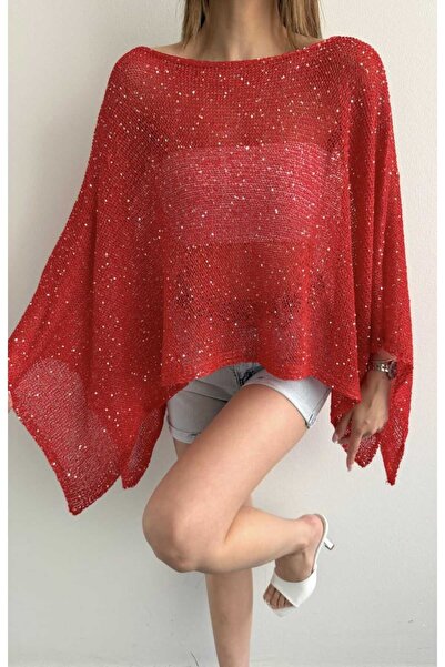 yeditepe fashion Asymmetrical Cut Sparkling Beach Poncho