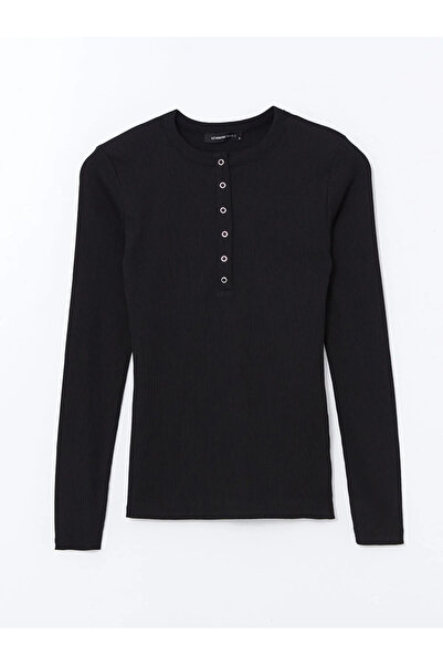 LC Waikiki Black Crew Neck Textured Women's Bodysuit