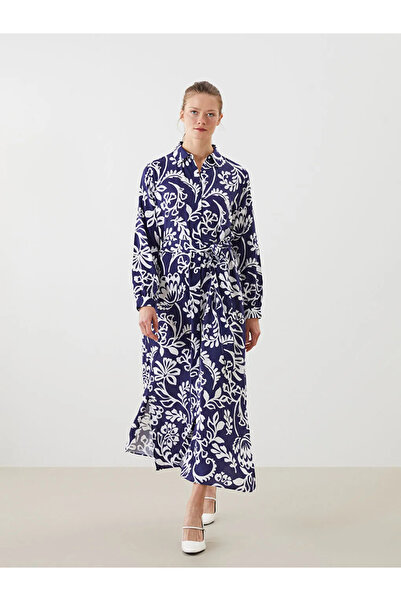 LC Waikiki Blue Patterned Women's Shirt Dress