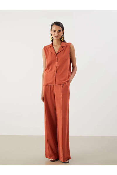 LC Waikiki Orange Linen Blend Pleated Women's Trousers