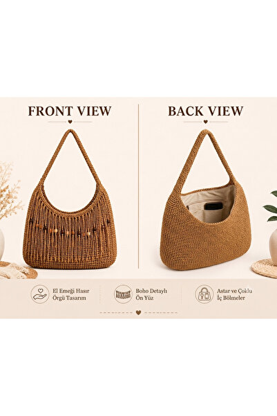 El Emeği Boho Plaj Çantası - Bir Yüzü Püsküllü, Bir Yüzü Minimalist Tasarım