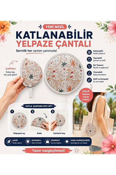 Bohem Yaprak Desenli Katlanabilir Pratik El Yelpazesi Çantalı