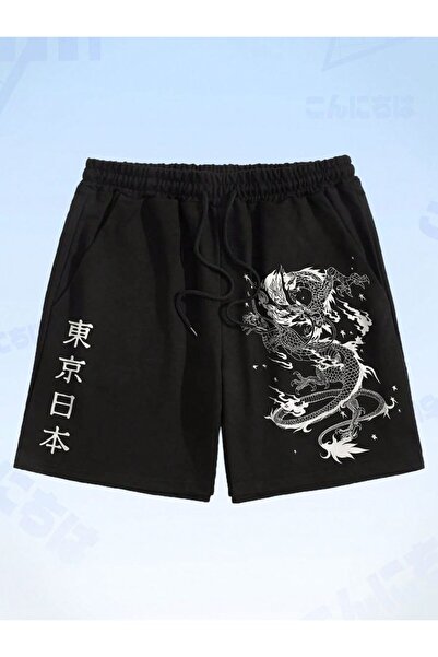 classy moda Oversize Black Shorts - Streetwear Graphic Printed