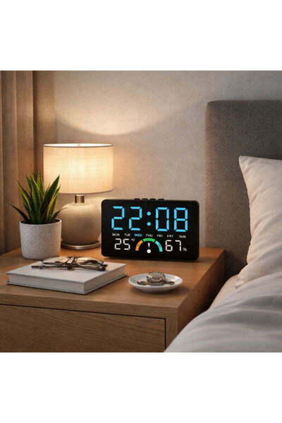 Vivendo Ceas digital LED cu termometru si higrometru Afisaj mare iluminat