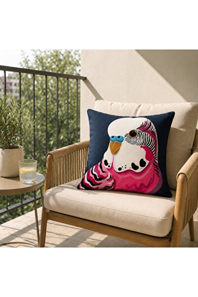 Piloji Budgie Patterned Decorative Throw Pillow Cover 43X43 cm