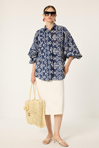 Touché Privé Ethnic patterned balloon sleeve shirt