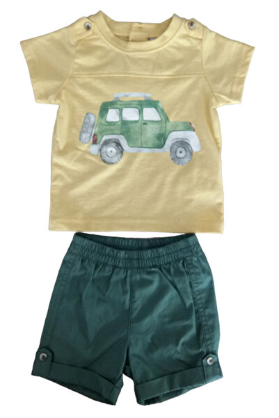 OEM Set 2 piese pentru copii, tricou cu pantaloni scurti, galben-kaki, 3 luni