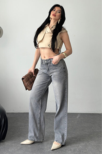 TOFİSA Wide Leg Palazzo Kot Pantolon - 28278-GRI