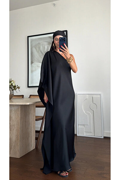 My Blog Rochie din satin cu o singură mânecă și bandană neagră - 10615
