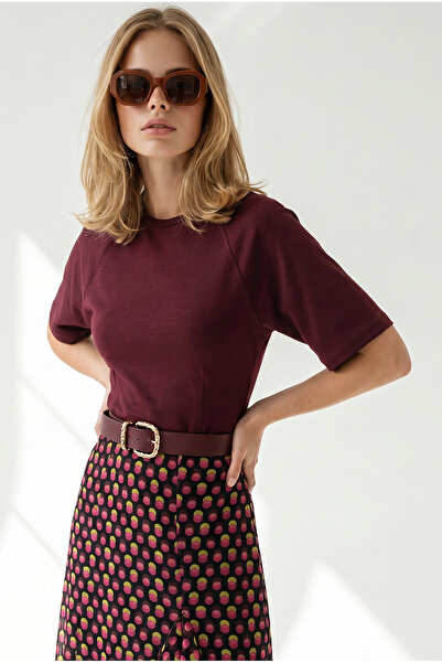 Olalook Women's Burgundy Modal Buttoned Blouse with Stitching Detail at the W...
