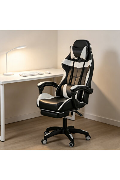 BESTONE High Comfort Ergonomic Racing Chair 112-122cm, Black & White Gaming C...
