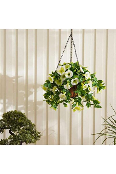 PAN HOME May Hanging Potted Plant With White Flowers H33cm - Green