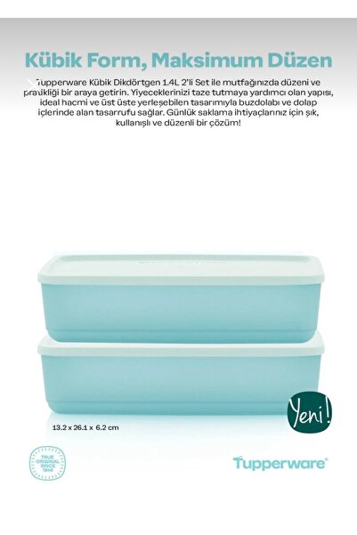 Tupperware Kübik Dikdörtgen 1.4 Litre 2 Li set