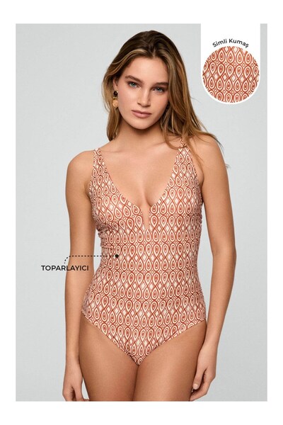 Kom Benia Retro Patterned V-Neck Swimsuit