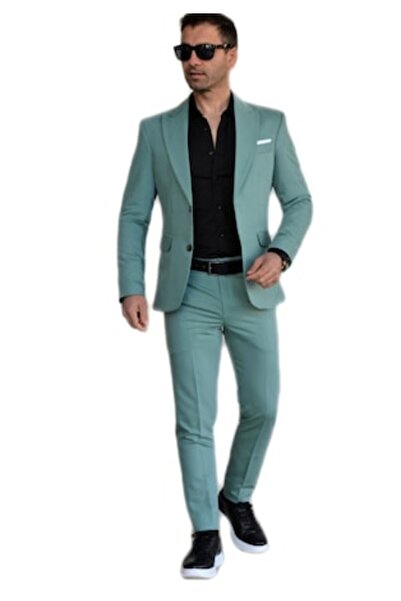 Sunt Romanesc Costum bărbătesc, Sunt Romanesc, slim fit, casual, verde deschi...