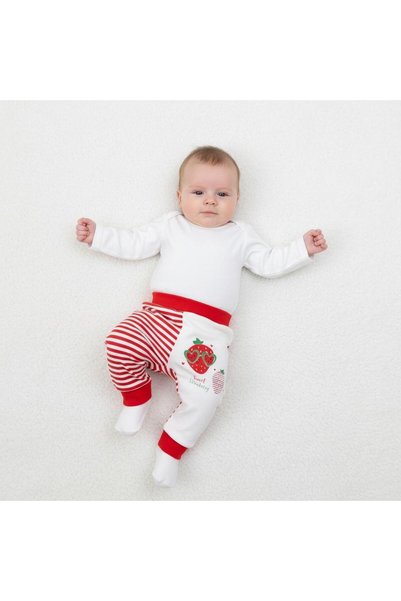BEFS STORE ÇİLEK Kokulu % 100 PAMUK Ribanalı 0-9 Ay Tek Alt Bebe - Ekru