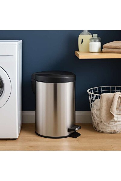PAN HOME سلة مهملات بسيطة ذات إغلاق ناعم سعة 5 لتر، قطر 20.3 × 29.3 سم - كروم