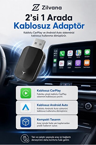 YENİLZD 🚗 Kablosuz CarPlay Android Auto Adaptörü 2'si 1 Arada USB Wireless D...