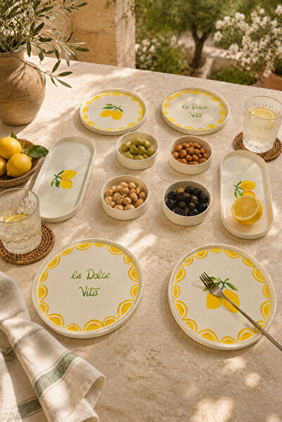 Papart Vita Lemony 10 Parça 4 Kişilik Akdeniz Esintili Seramik Servis ve Kahv...
