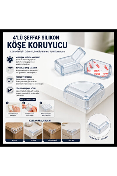 tg tek-iş global Set de 4 protecții de colț din silicon transparent – Set de ...