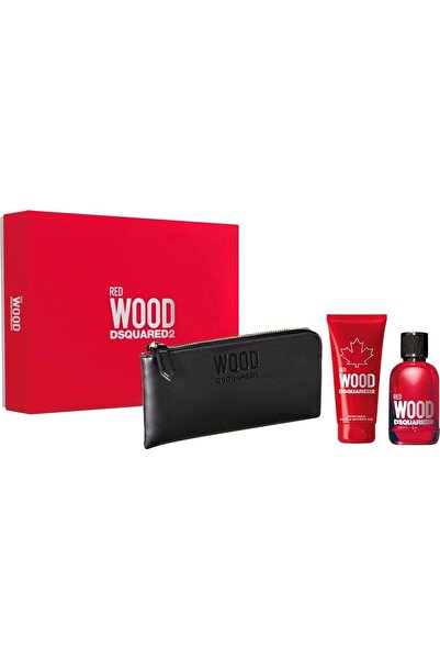 DSquared2 RED WOOD 3 PIECE GIFT SET EDT 100ML + SHOWER GEL 100ML + WALLET